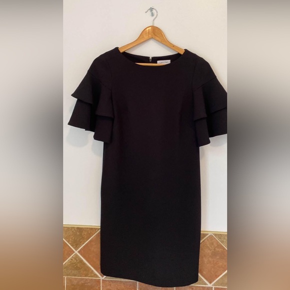 Calvin Klein black dress size 2. Like new! Ruffle sleeves. - Picture 1 of 3